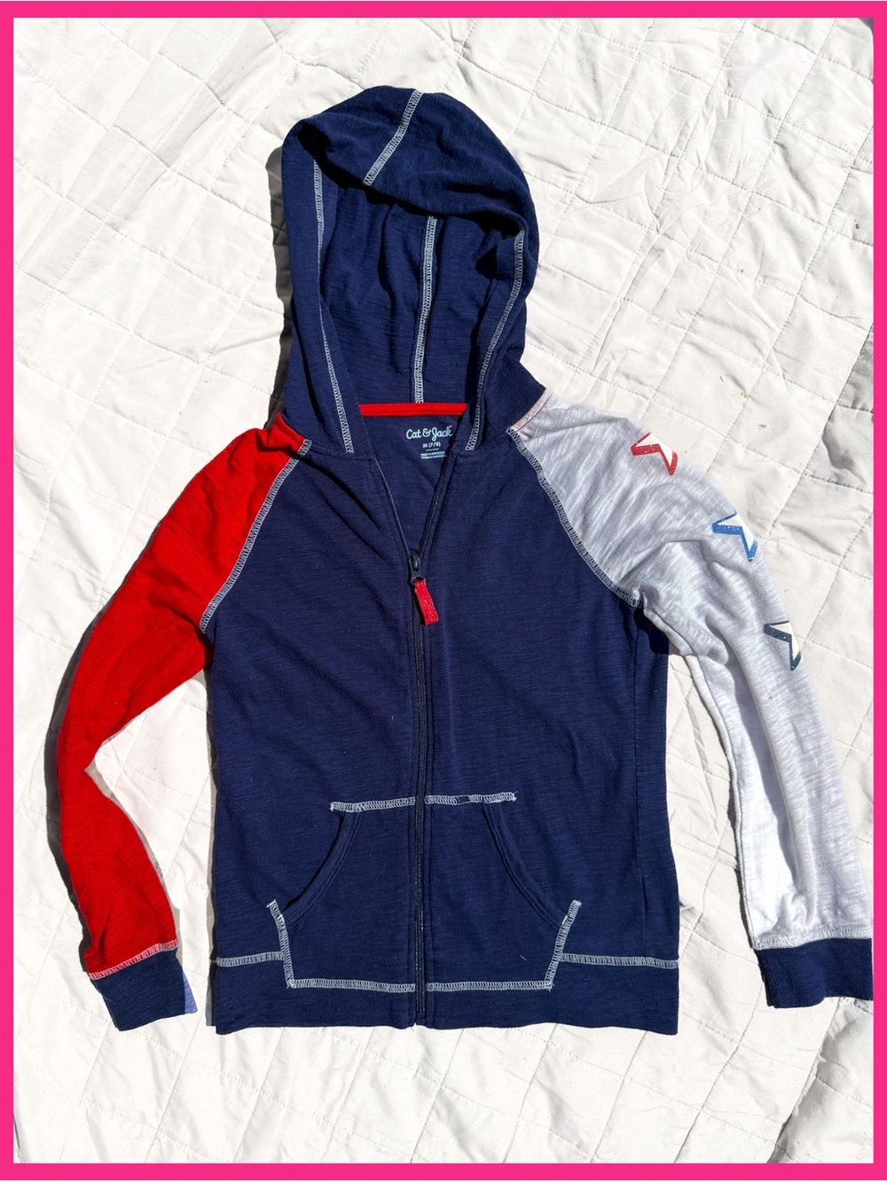 FAST SHIP! Cat & Jack Girl Boy July 4th Fireworks Red White Blue America Hoodie - Picture 2 of 3